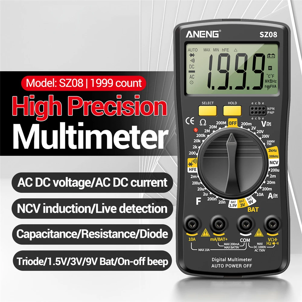 SZ08 multimetro digitale di archiviazione ultrasottile misuratore professionale voltmetro automatico AC DC 220V tester di resistenza per maniglie