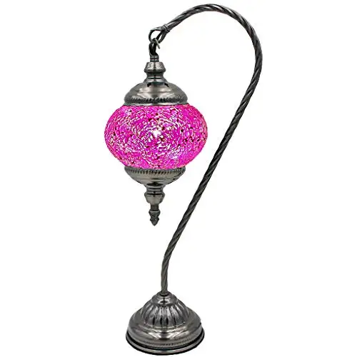 Silver Fever Handcrafted Mosaic Turkish Lamp Moroccan Glass Table Desk Bedside Light Bronze Base with E12 Bulb (Lavander Lattern