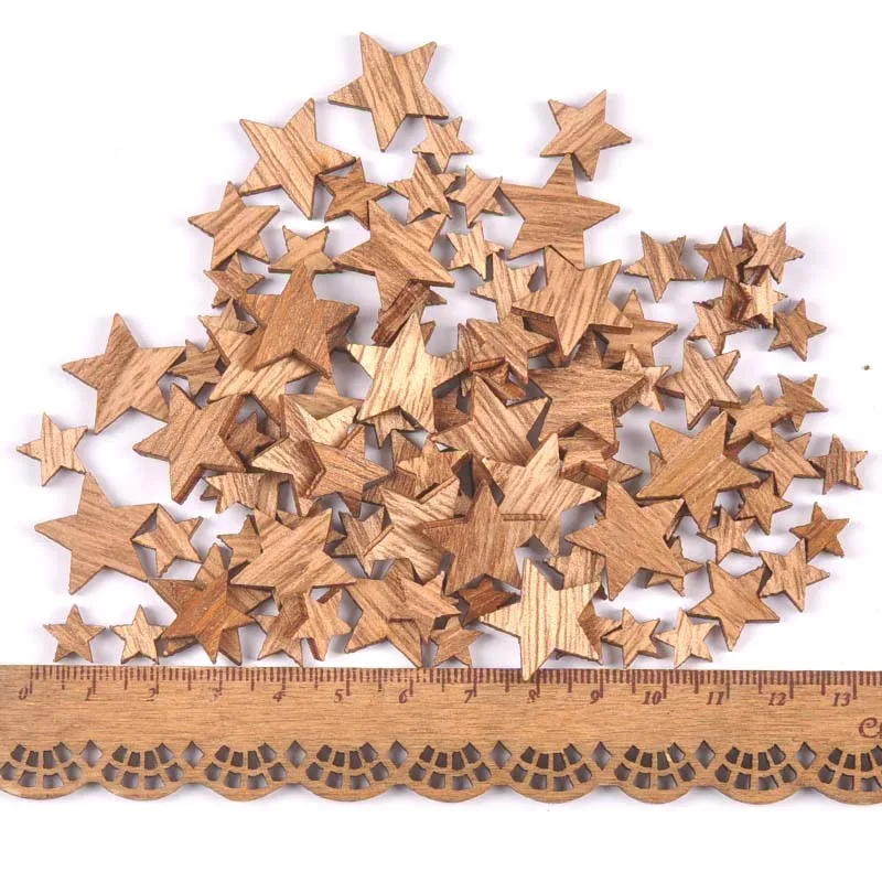 100 pçs de madeira mini vintage coração/estrela forma casamento mesa scatter decoração inacabado scrapbooking artesanato ornamentos