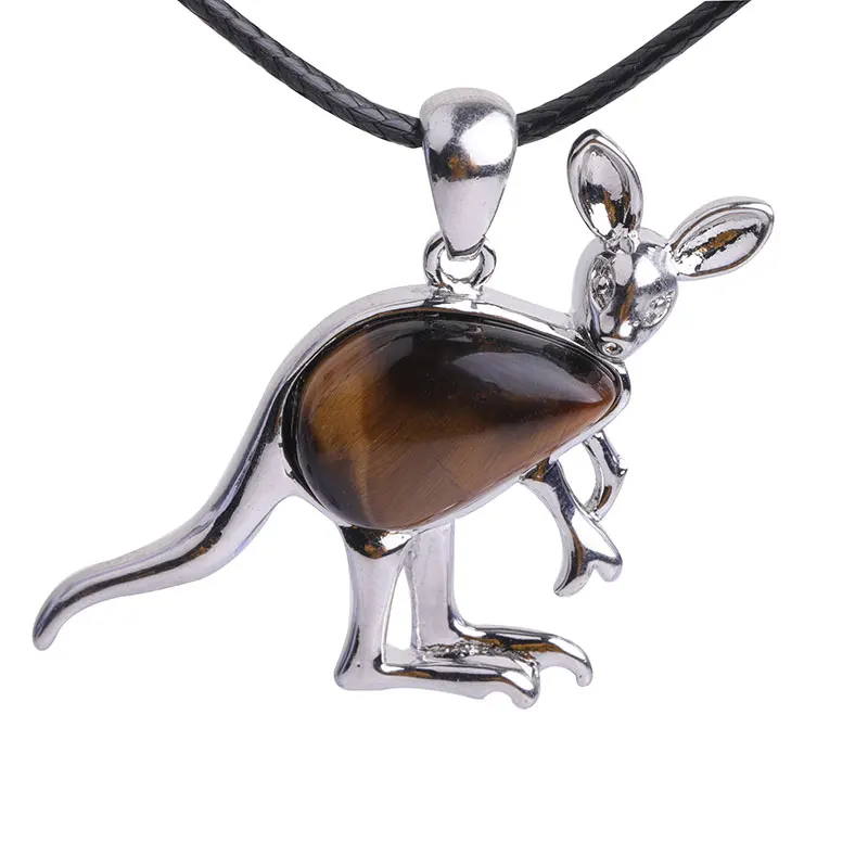 Natural Stone Cleaver Kangaroo Baby Animal Leather Chain Necklace Jewelry For Women Gifts 19