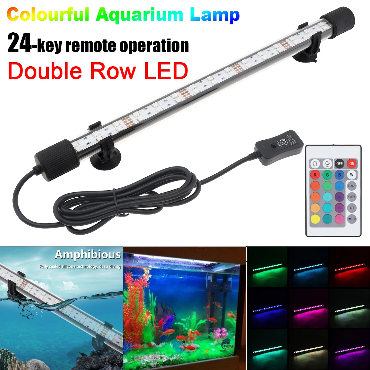 

RGB LED Aquarium Light IP68 Waterproof Fish Tank Lights Aquarium Lamp T8 Double Row Super Bright Remote Control Underwater Light