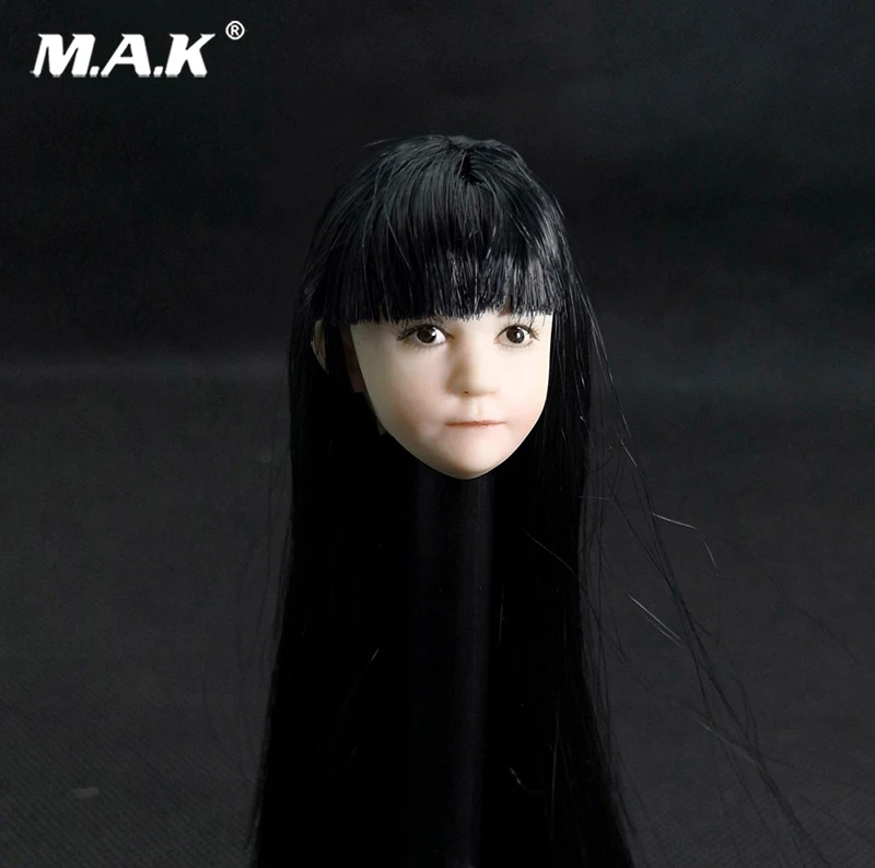 1/6  Lovely Child Head straight bangs Head Sculpt Black Long Hair Asia little cute Girl Head for 12