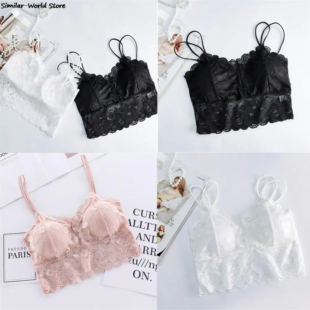 Women Lace Vest Bra Hot Sell Stylish Sexy Women's Sleeveless Lace Flower Hollow Out Solid Vest Crochet Tank Tops Bra