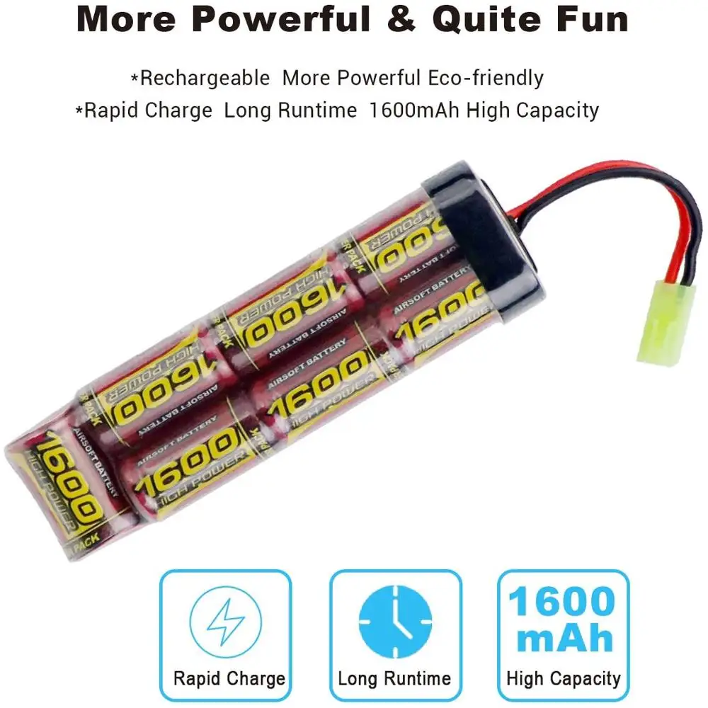 2-Pack 8.4V baterie Airsoft baterie płaskie NiMH 1600mAh z Mini złączem Tamiya dla wiatrówka MP5 M60 blizna M249 M240B G36