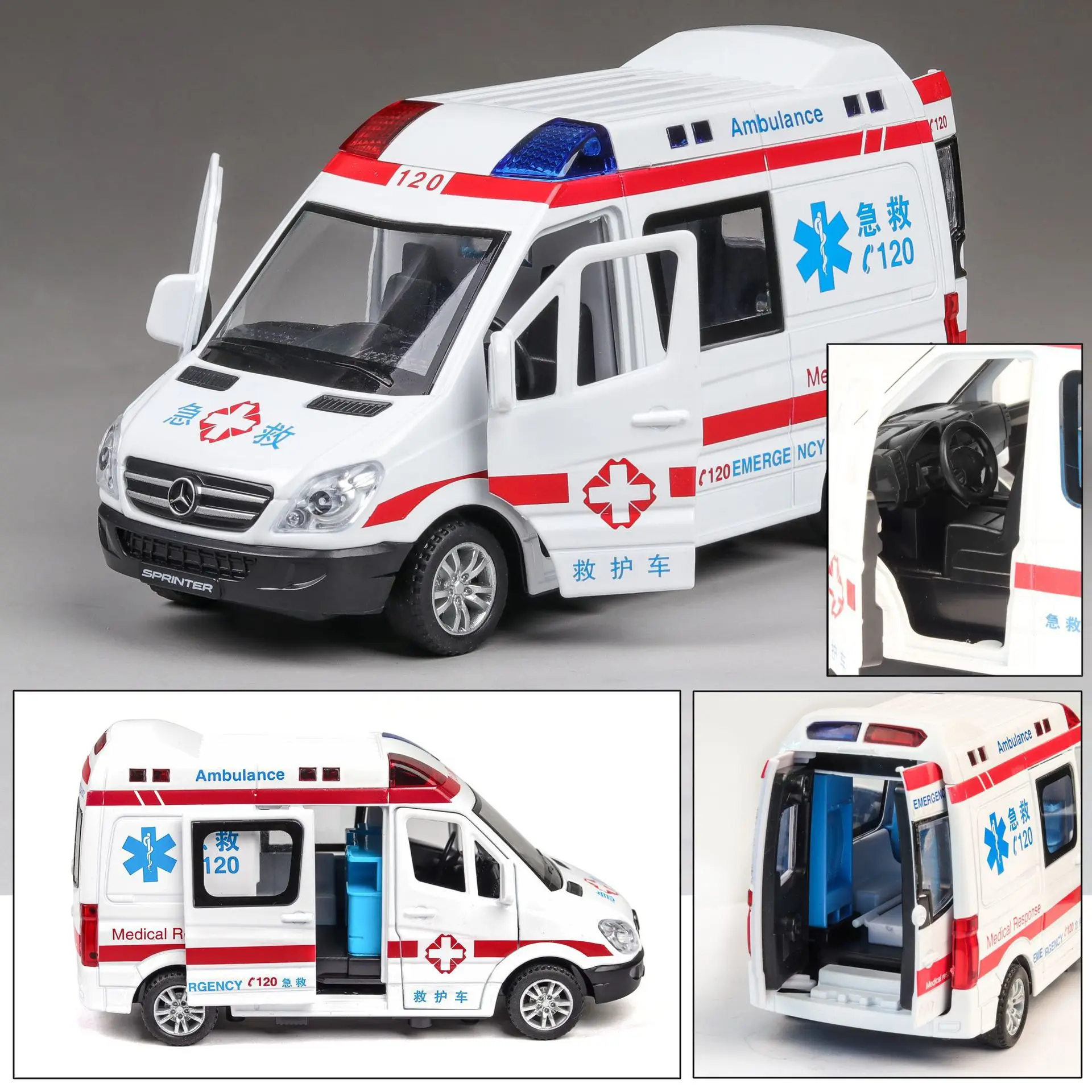 Sprinter MPV Ambulance Police Car Railed/Motor/Cars/Bicycles Double Horses 1:32 Alloy Model Simulation Diecasts & Toy Vehicles