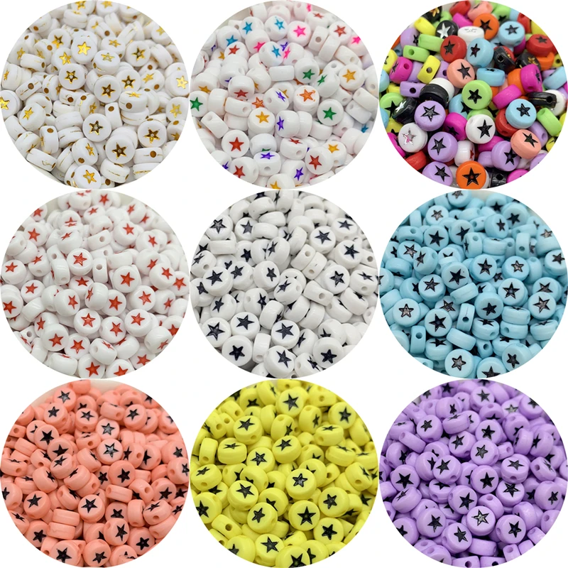 100pcs/Lot 7mm Stars Beads Oval Shape Acrylic Spacer Beads For Jewelry Making DIY Charms Bracelet Necklace Accessories