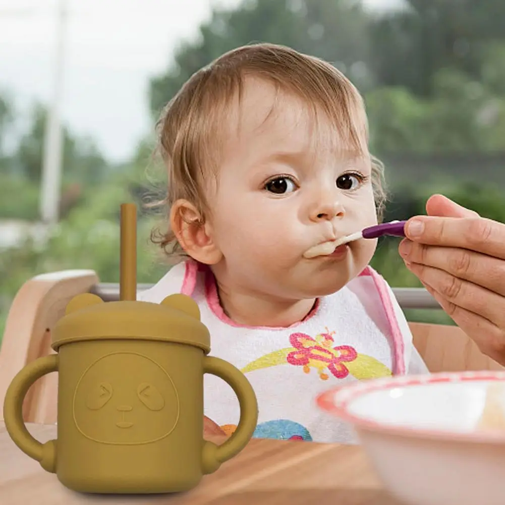 Taza Sippy de aprendizaje para niños pequeños, vaso de silicona con asas, pajita y tapa, 8 colores, libre de BPA para bebé, aprendizaje de beber y Snac