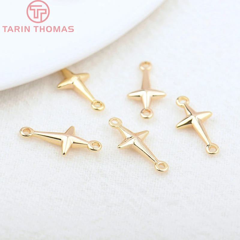 (1144)20PCS 13,5x6,5 MM Loch 0,8 MM 24K Gold Farbe Messing Star Kreuz Stecker Charms Hohe Qualität diy Schmuck Erkenntnisse Zubehör