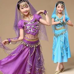 4pcs/Set Kid Belly Dance Costumes Set Oriental Dance Costumes Bellydance Set Girls Egyptian Bollywood Indian Kids Belly Dancing