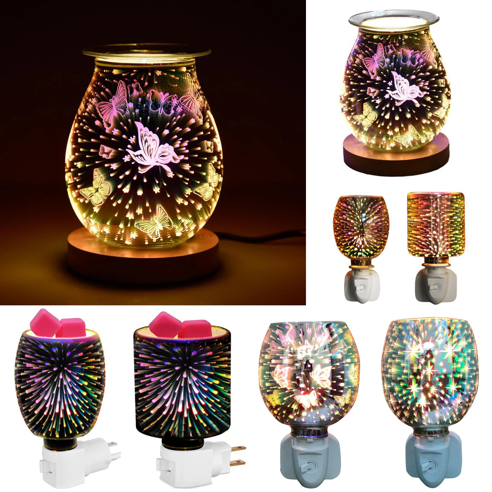 

UK/US/EU Plug Incense Burners Aromatize 3D Fireworks Effect Electric Wax Melt Burners Touch Lamp Aroma Wax Melt Tart Burner