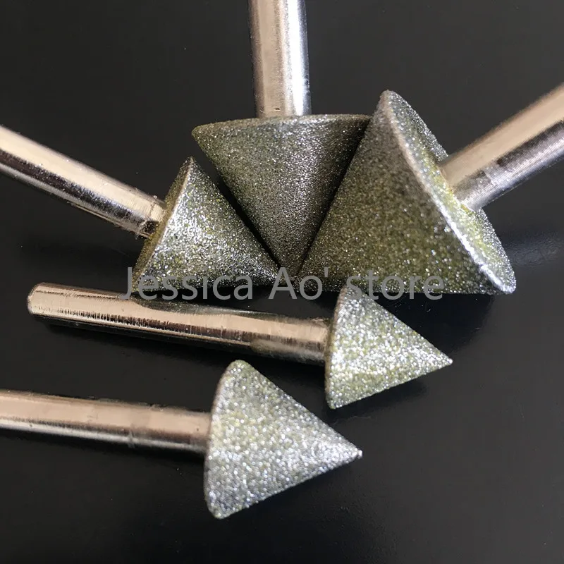 3pcs 16-30mm 60 Grit 60 Degree Cone Shape Diamond Grinding Head Chamfering Sanding Tools for Electric Mill Carving Machine Use