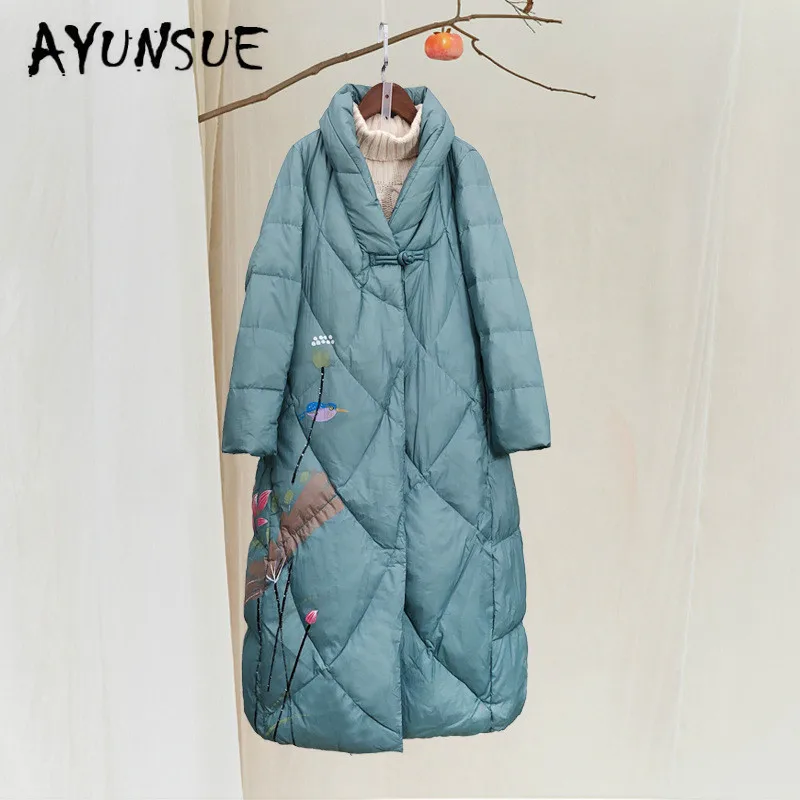 Winter Coat Women White Duck Down Jacket Women Clothes 2020 Vintage Print Elegant Puffer Jacket Women Warm Parka 19081901 YY2061