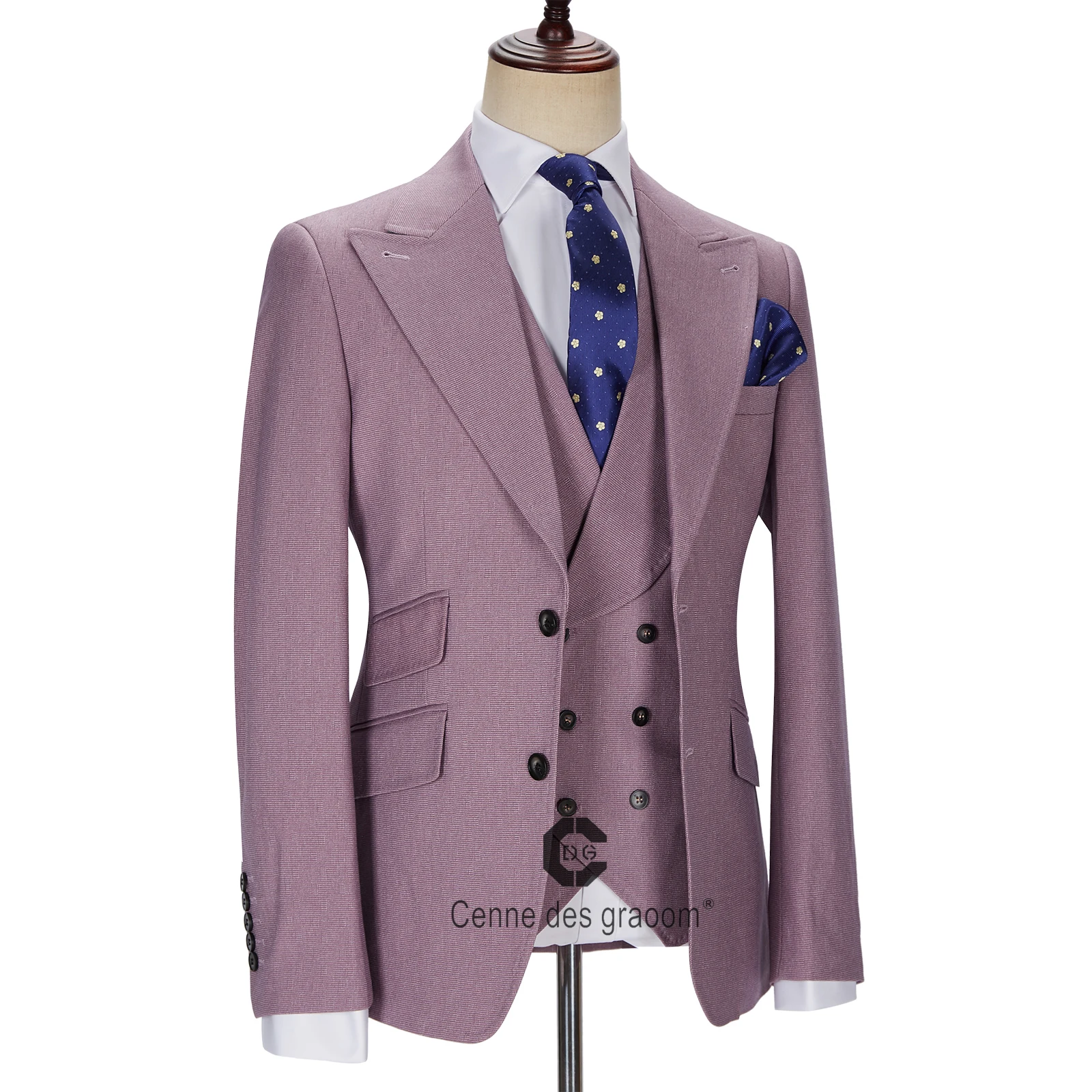 ( Jacket + Vest + Pants ) Cenne Des Graoom New Men Suits Tailor-Made Costume Homme Casual Business Formal Wedding Groom Pink