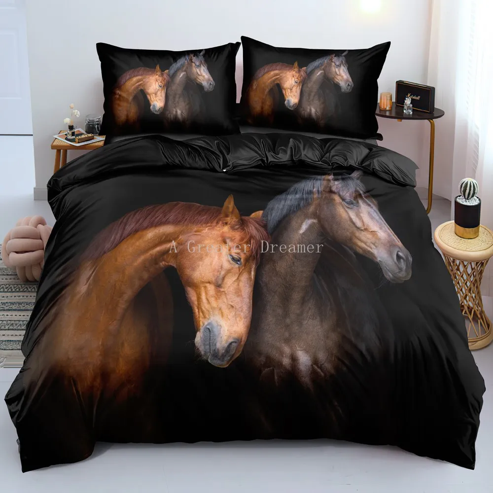 Horses Printed Duvet Cover Set Twin Full Queen King Bedding Comforter Bedspread Soft Quilt Cover Pillowcase Animals Home Textile