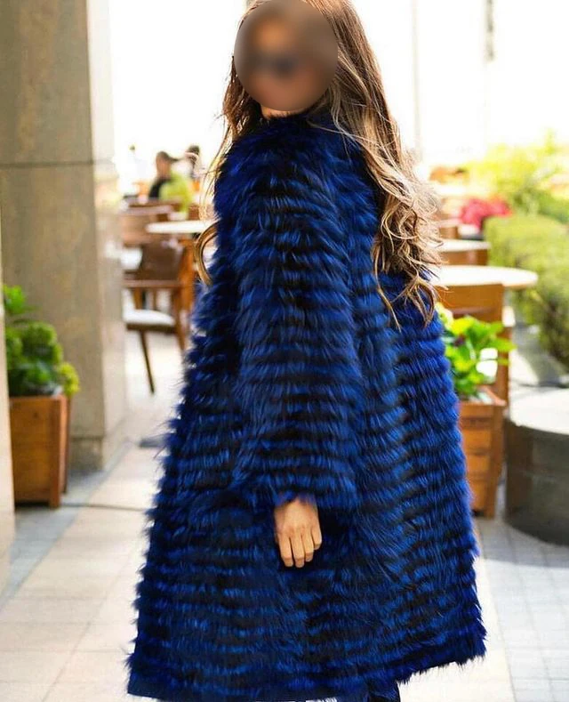 Women's Striped Real Silver Fox Fur Coat, Long Cardigen with Wool Lining, Big Size Clothes, Elegant Outwear, Spring, Lux18A09164