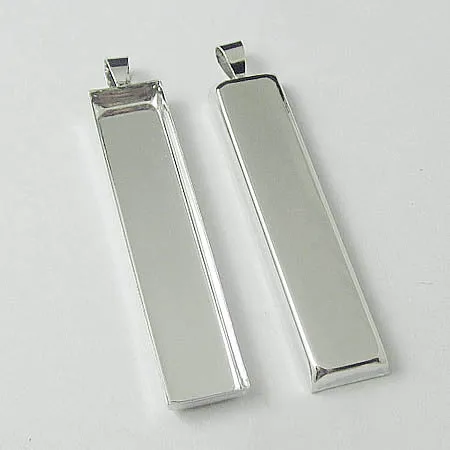 10pcs 10x50mm Rectangle Deep Wall Bezel Tray Pendant Bases Settings DIY Jewelry Accessories Blank Silver Plated