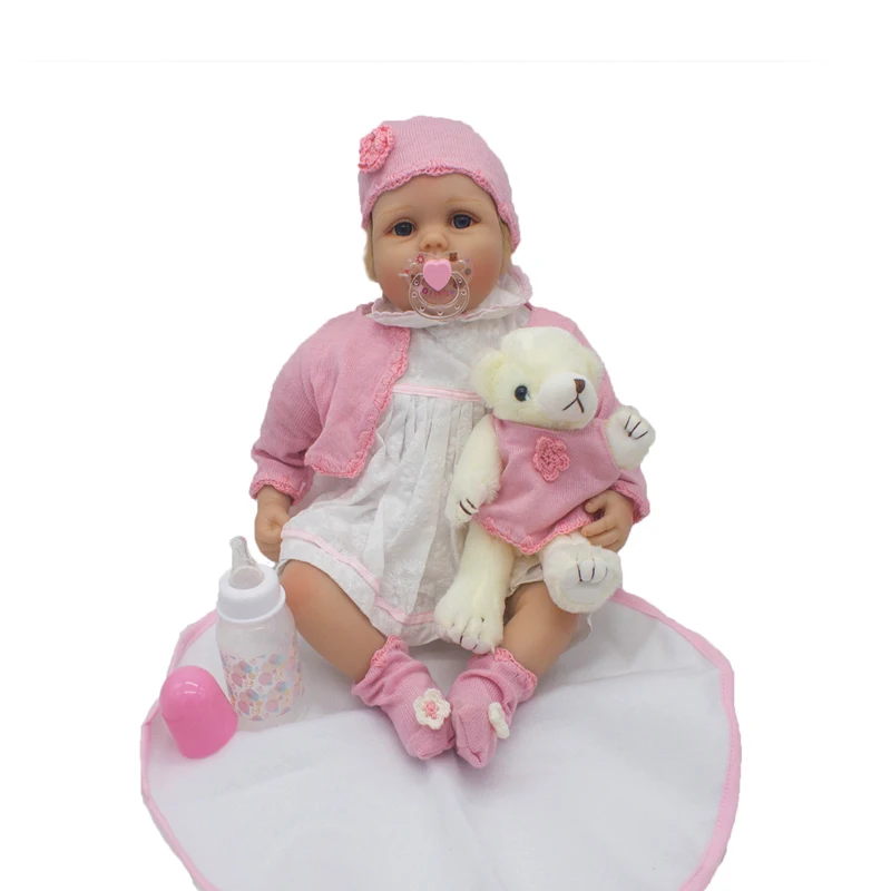 

22 Inch 55CM Reborn Doll Soft Vinyl Baby Pink Cloth Body Blue Eyes Magnetic Pacifier Toy Set For Children 3-12 Years Old