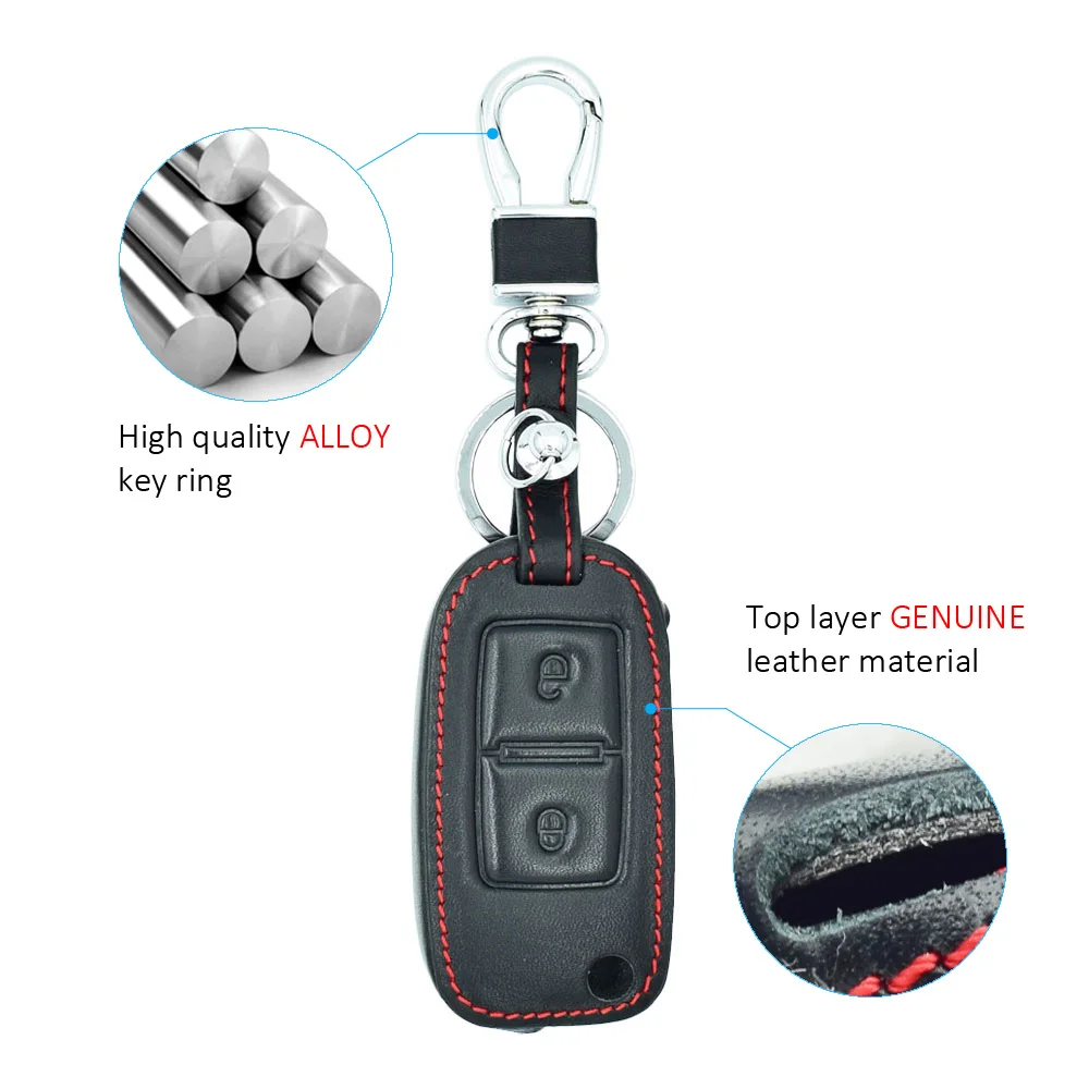 2 Buttons Leather Car Key Case For VW Amarok Golf Mk4 Mk5 Citi Crafter Lupo Transporter Seat Altea Alhambra Folding Remote Cover