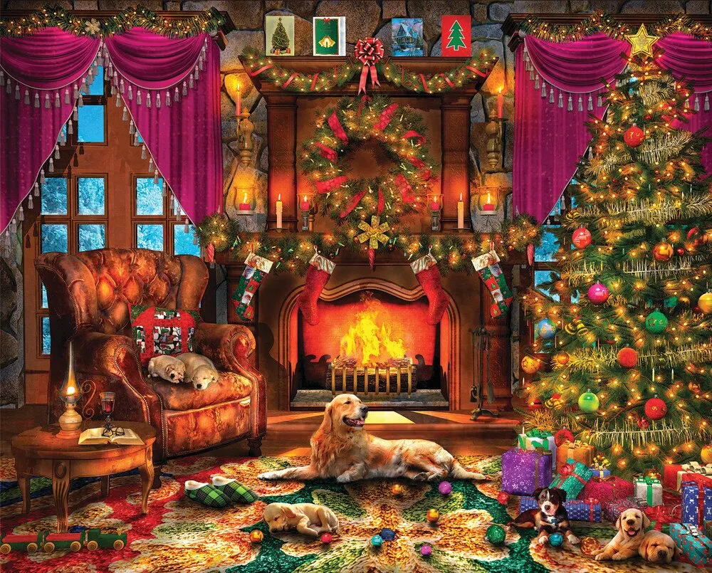 fireplace dog Christmas tree photography studio background High quality Computer print party photo backdrop