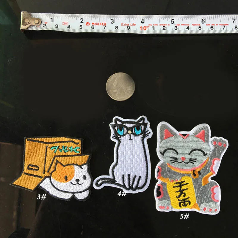 Japan Fortune Cat Patches Cheese Cat Appliques Iron On Badges Boxes Animal Embroidered Patches For Clothes Accessories