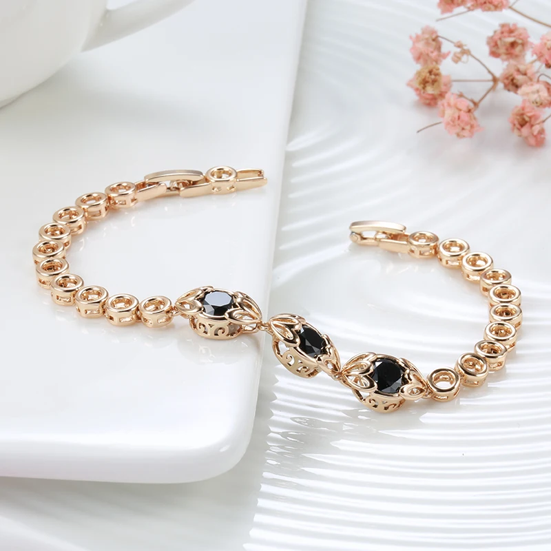 Kinel Fashion Ethnic Bride Black Natural Zircon Bracelet For Women Luxury 585 Rose Gold Vintage Wedding Fine Jewelry 2021 New