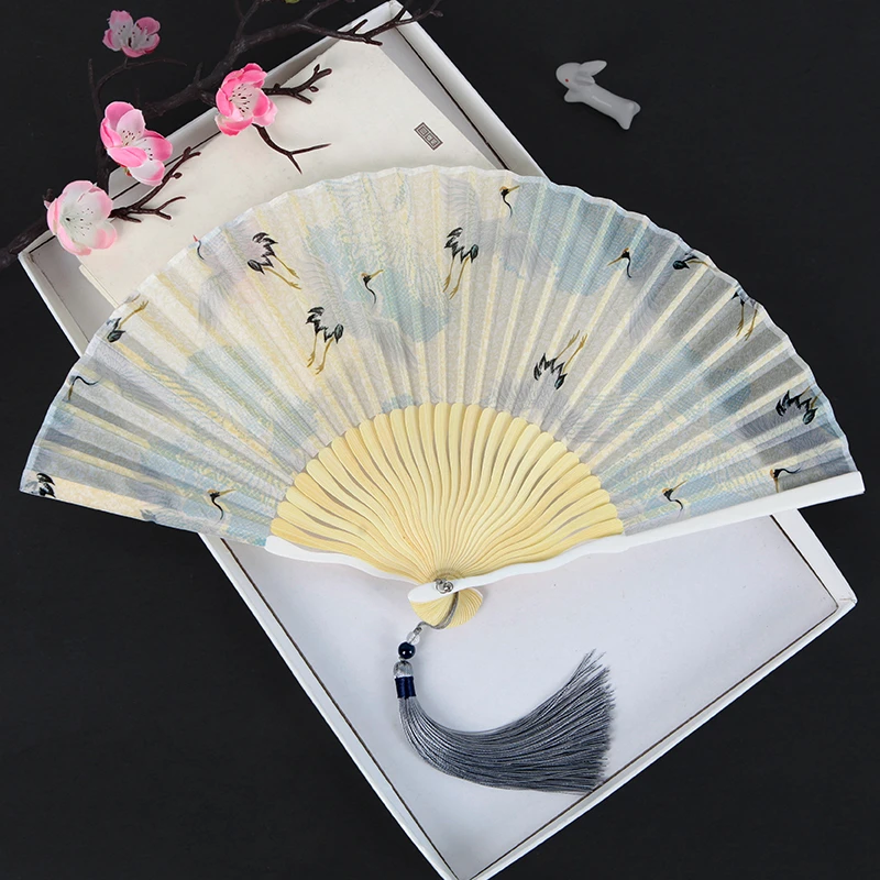 Folding Fan Chinese Crane Hand Ventilatore Portable Women Ventilatore Abanicos Para Boda Bamboo Wedding Fan Summer Gift Fans