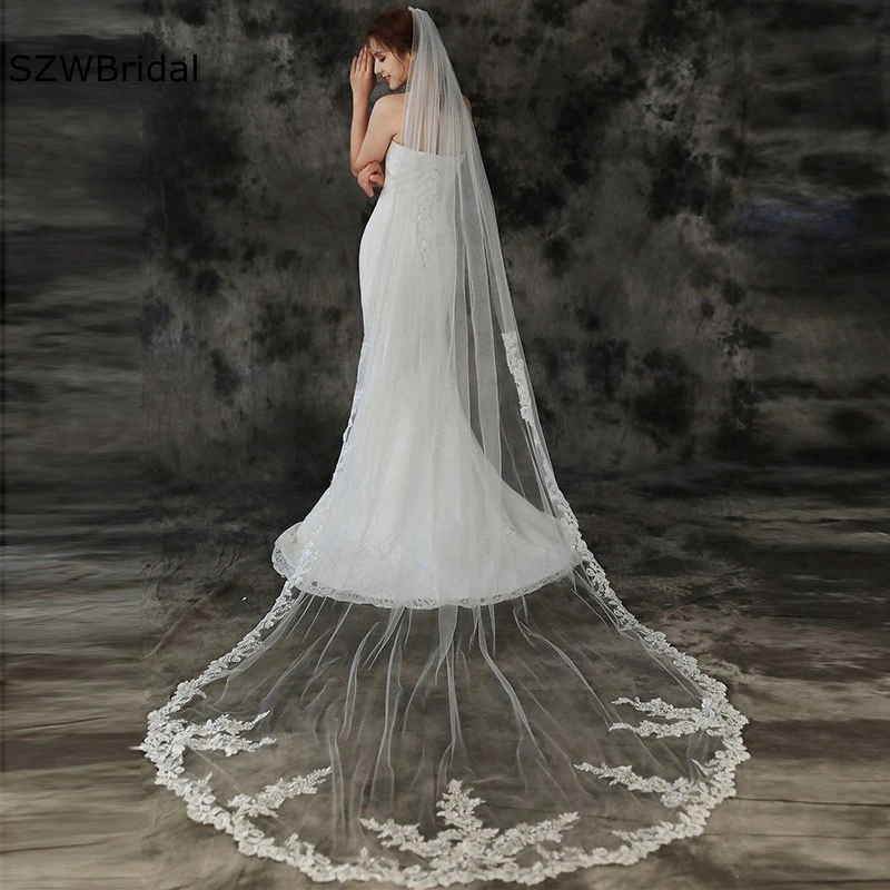 Nuovo arrivo bianco avorio sposa velo da sposa Matrimonio accessori da sposa Welon veli da sposa Appliques di pizzo hochzeit