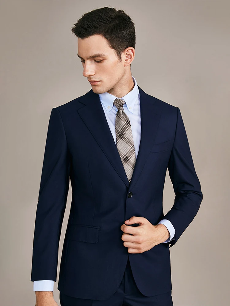 70% 120S Wool 5% Silk Mens Suits Set Deep Blue Single Breasted Formal Suit Blazer + Pant Set For Wedding Groom Wear 44A