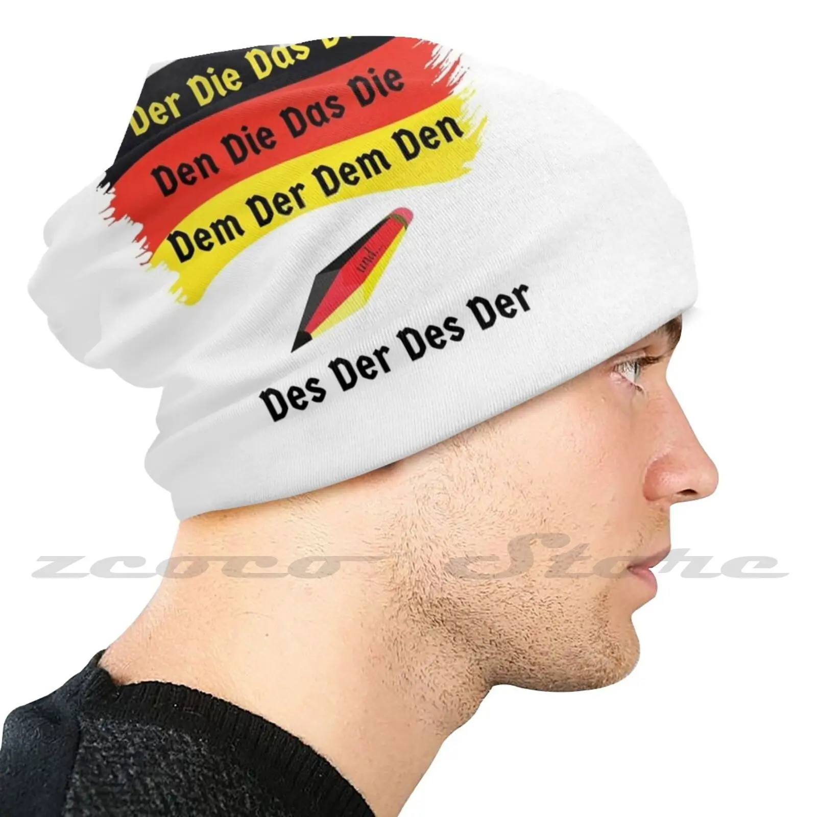 Der Die Das Deutsch German Words For 'The' Definite Article Diy Pullover Cap Knit Hat Plus Size Keep Warm Elastic Soft German