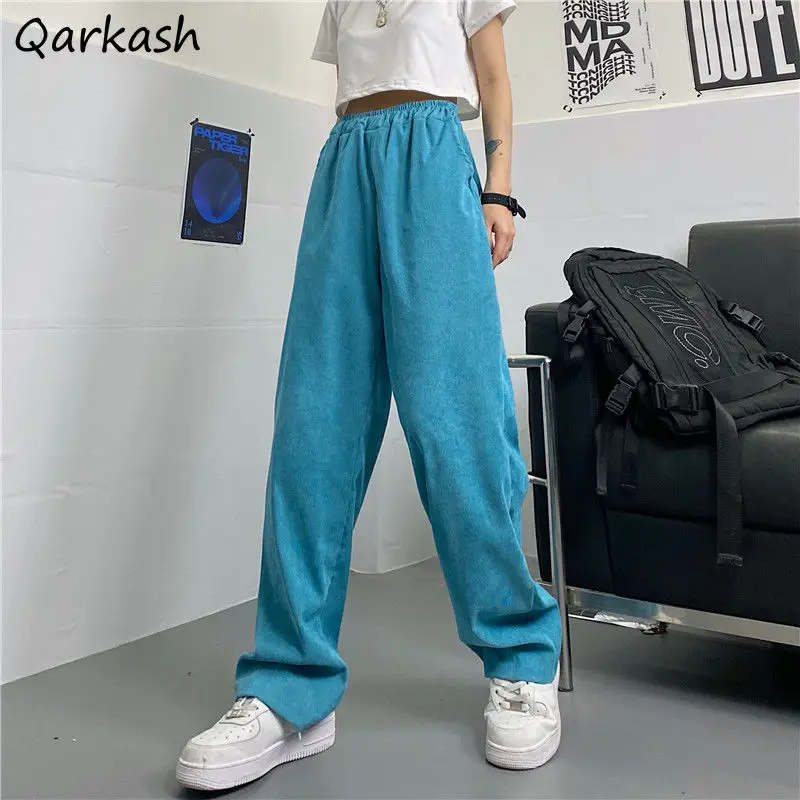 

Women Casual Pants High Waist Corduroy Summer Loose Streetwear Harajuku Chic Unisex Y2k All-match Kpop Leisure Trousers Retro