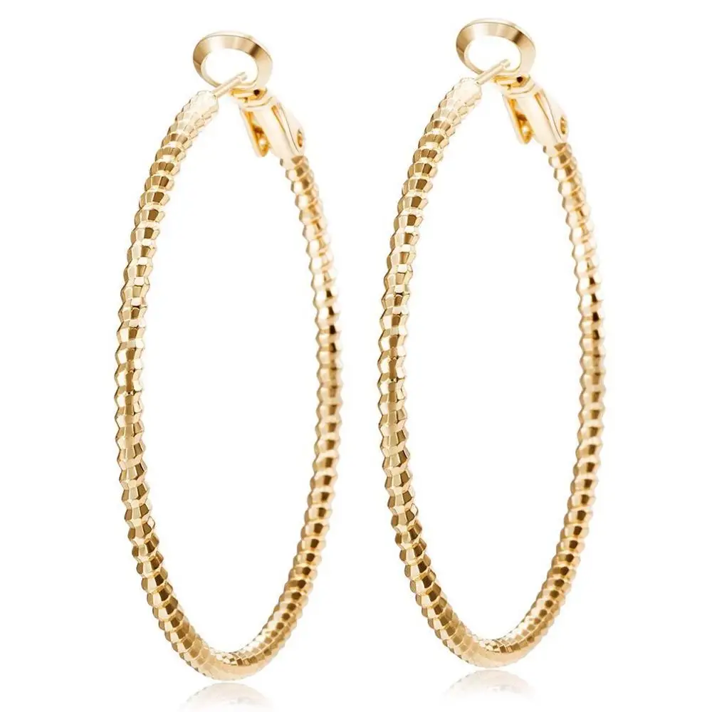 MxGxFam Gold color 18 K Screw Thread Big Circle 40 mm Hoop Earrings for Women 3 Color Choice