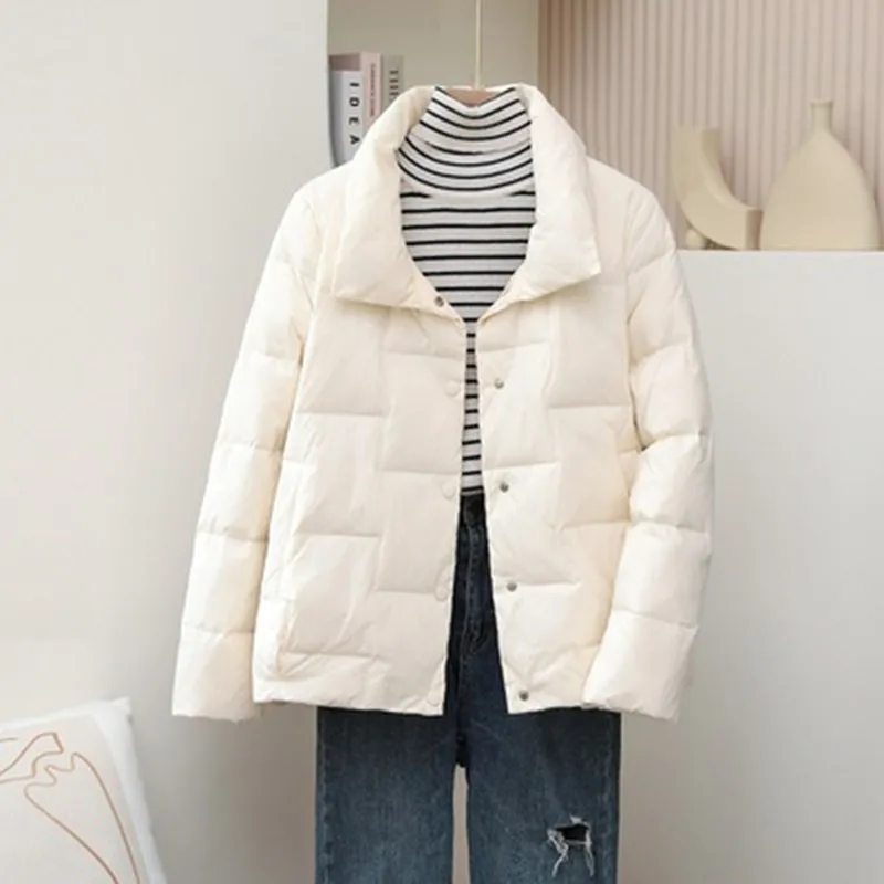 2021 New Winter Jacket Women Ultra Light 90% White Duck Down Jacket Stand Collar Warm Long Sleeve Female Short Loose Down Parka