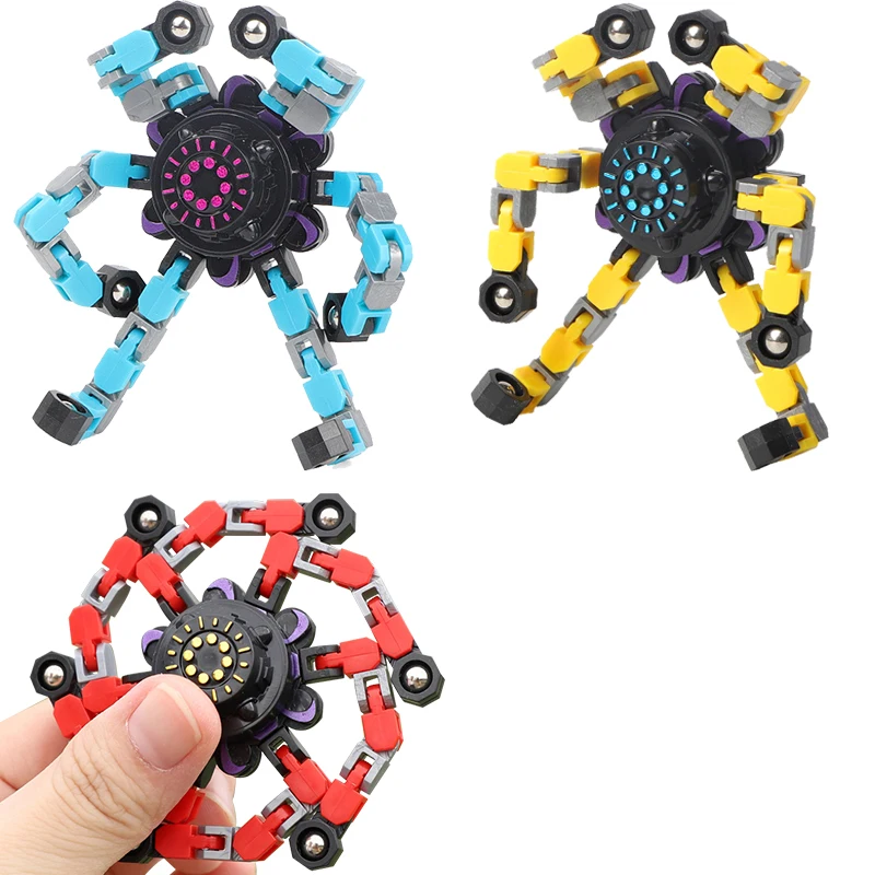 Transformable  Fingertip Sensory Mechanical Fidget Spinner Hand Gyro Toy Bicycle Chain Decompression Rotating Deformed Spinner