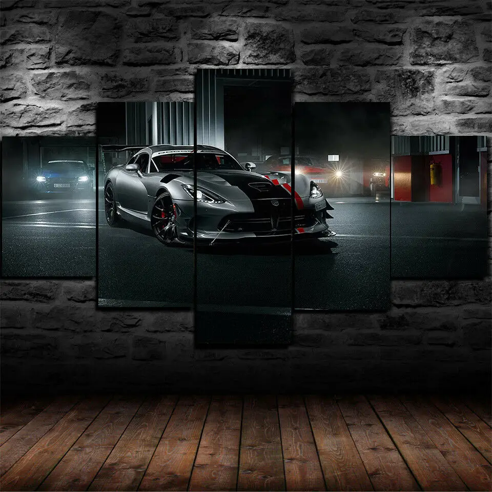 No Framed Canvas 5Pcs Dodge Viper Super Sports Car Wall Art Posters Pictures Home Decor Paintings Decorations
