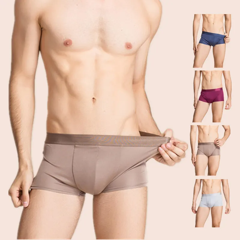 Birdsky, 3pcs 100% mulberry pure silk Men's boxer shorts underwear, Mid waist quick dry, 4 solid colors. HM-02