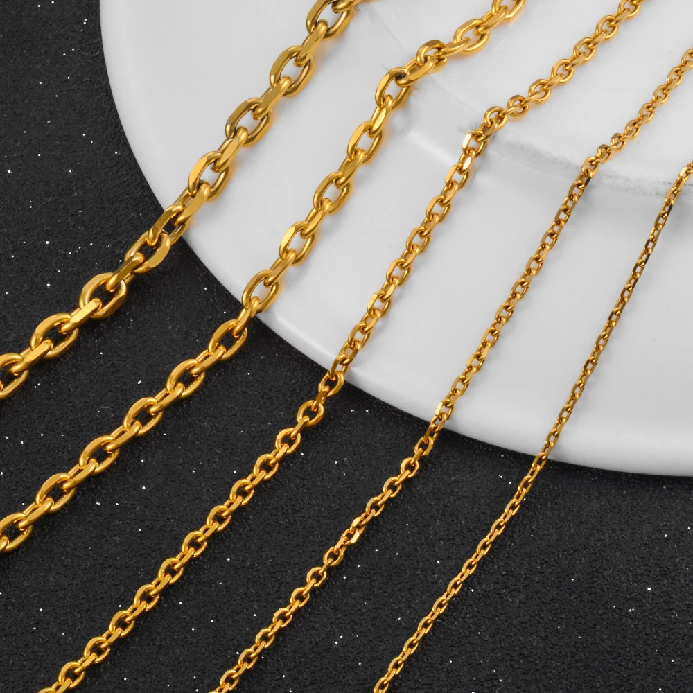 Width 1.6mm/2.4mm/3mm/4mm/5mm Stainless Steel Rolo Chain In Gold Color High Quality Charm Pendant Link Necklace Wholesale