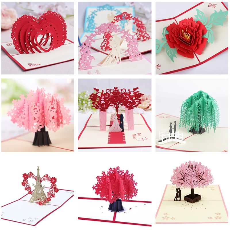 1 قطعة ثلاثية الأبعاد المنبثقة دعوات الزفاف بطاقات عيد الحب هدية بطاقة بريدية مع ملصقات المغلف ل لوازم الزفاف و الخطوبة #3