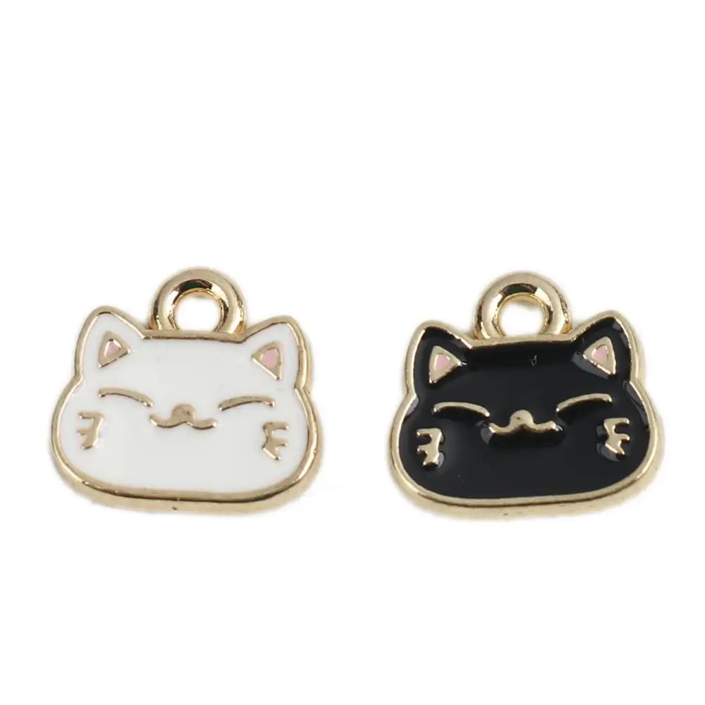 DoreenBeads Fashion Japanese Style Cat Charms For Jewelry Making Creamy-White Animal Enamel DIY Necklace Findings10 x 9mm, 10PCs