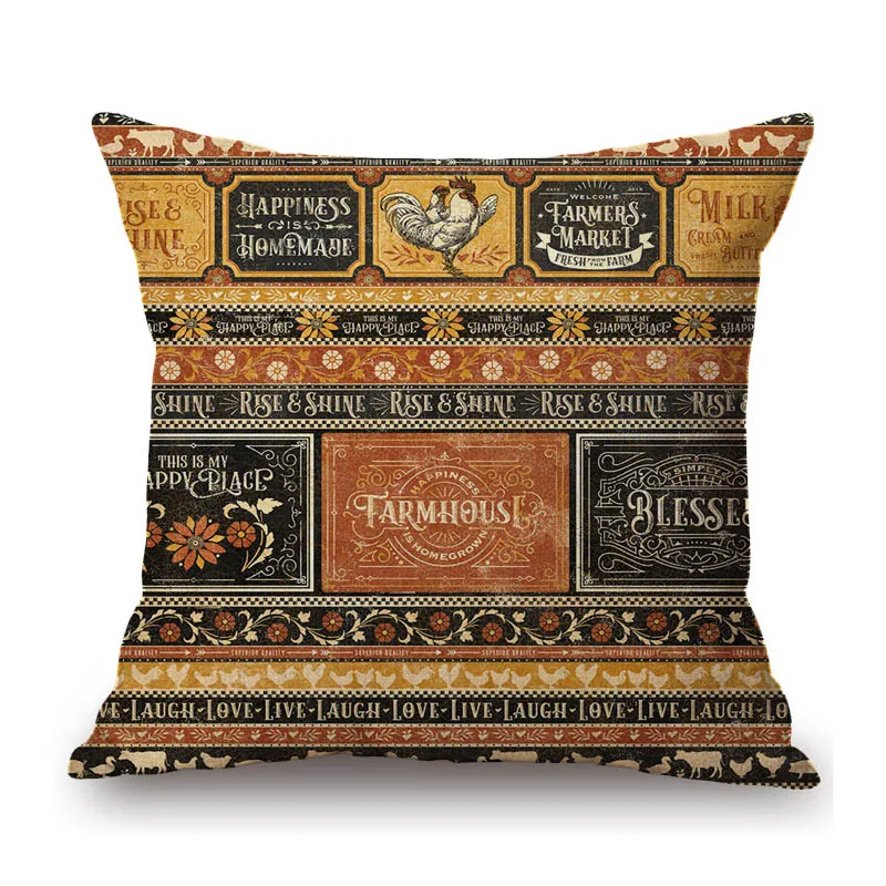 Retro Vintage Farm Animal Cattle Chicken Calf Livestock Art Wild Casual Home Decorative Sofa Pillow Case Linen Cushion Cover