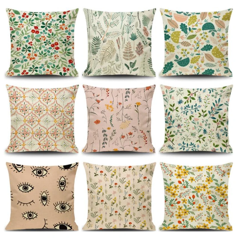 Plant Leaves Flowers Pillow Geometric Cushion Decorative Throw Pillow for Sofa Seat Chair Car Colorful Plants Outdoor Cushions