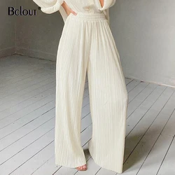 Bclout 2021 Elegant Khaki Slim Long Pants Female High Waist Trousers Women Casual Pleated Wide Leg Pants Trousers Spring Autumn