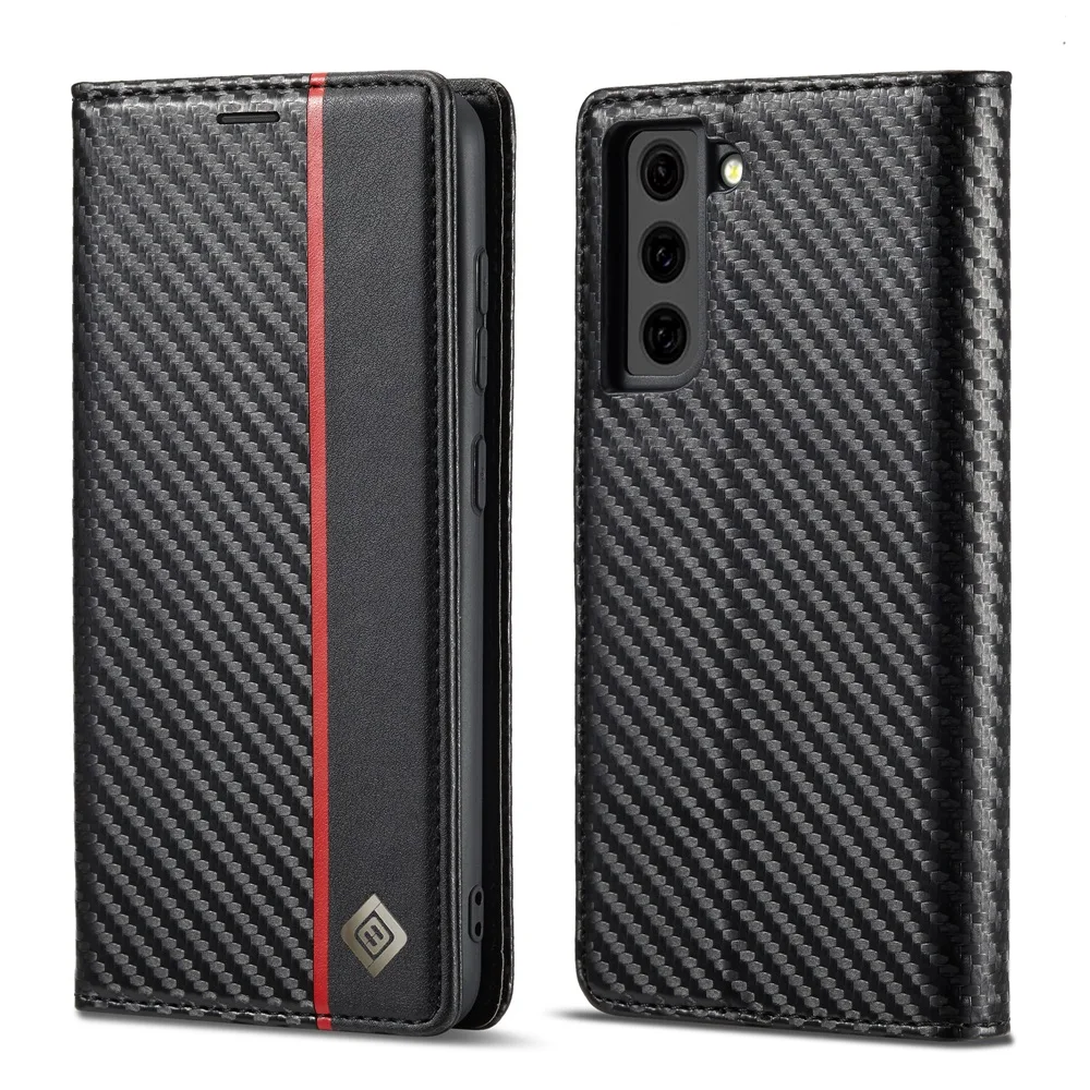 Lederhülle für Samsung Galaxy S26 S25 S24 S23 S22 S21 S20 Ultra FE Plus Flip Cover A18 A17 A16 A56 A55 A54 A36 Carbon-Muster – Detail 13