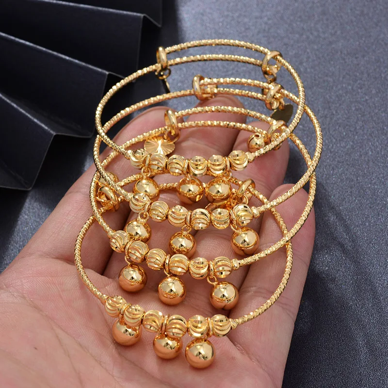 4pcs Ethiopian Pattern Gold color Bead Bangles For Women Wedding Bracelet  Alab Dubai Tassel Bangle Bracelet Best Gifts