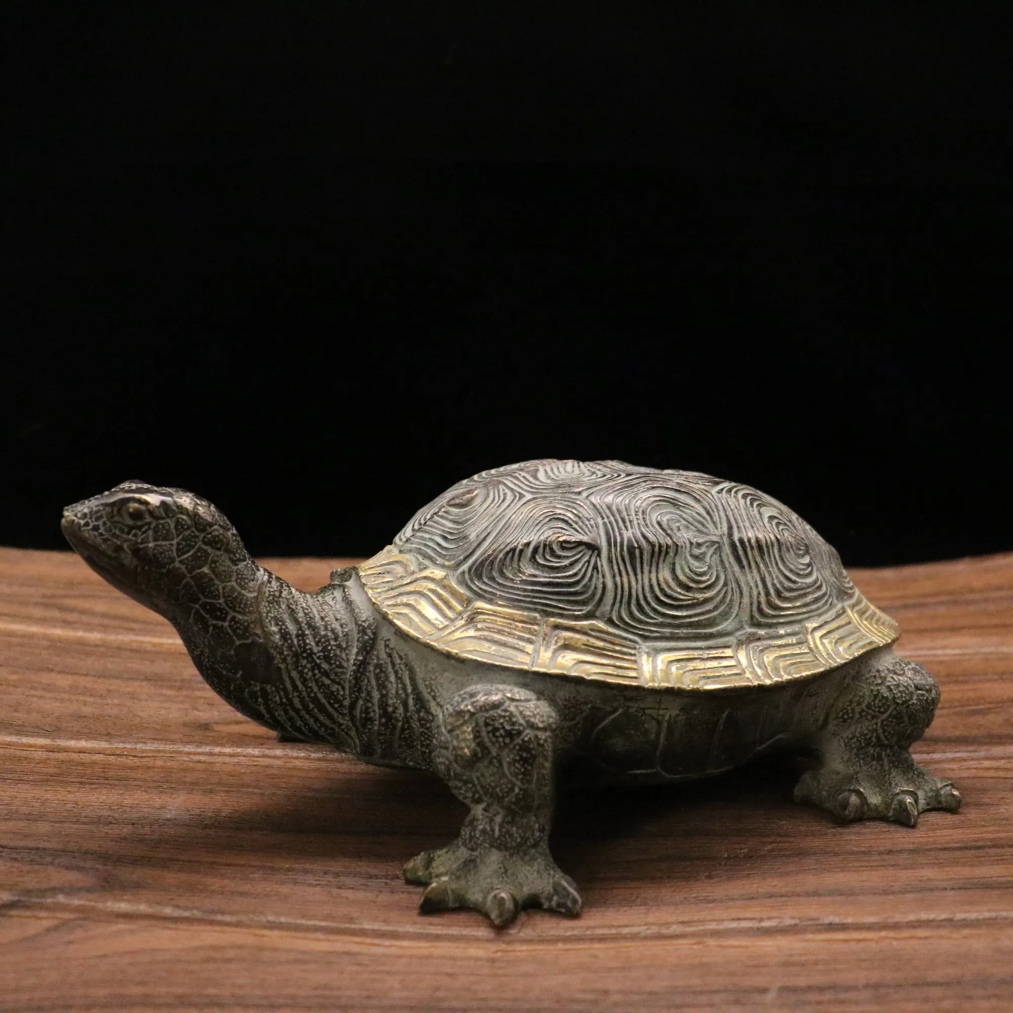 12”Tibetan Temple Collection Old Bronze Gilded Tortoise Statue Lucky Gather wealth Office Ornaments Town House Exorcism