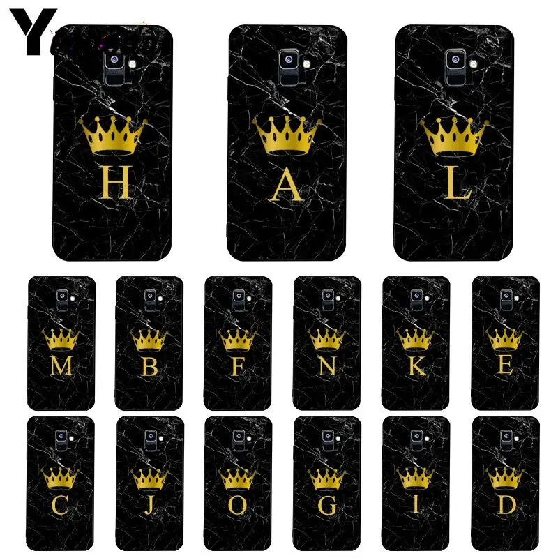 Yinuoda Custom name Letter Monogram Black Marble crown PhoneCase For Samsung Galaxy A7 A50 A70 A40 A20 A30 A8 A6 A8 Plus A9 2018