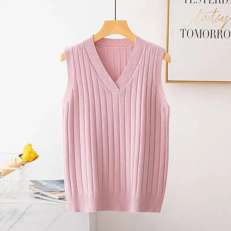 Long Knitted Sweater Vest Women Loose Casual V-neck Sleeveless Suspender Sweaters Female 2023 Spring Autumn Korean Version Girl