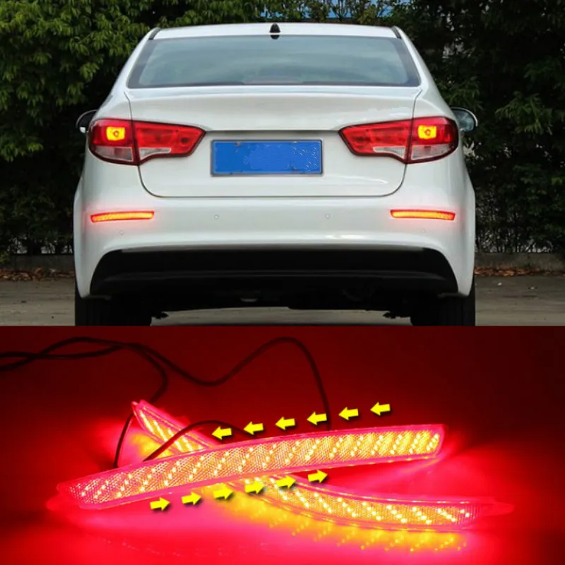 

2Pcs For Kia Rio K2 Sedan 2015 2016 LED Rear Bumper Reflector Car Tail Light Fog Lamp Braking Driving Car Accessories