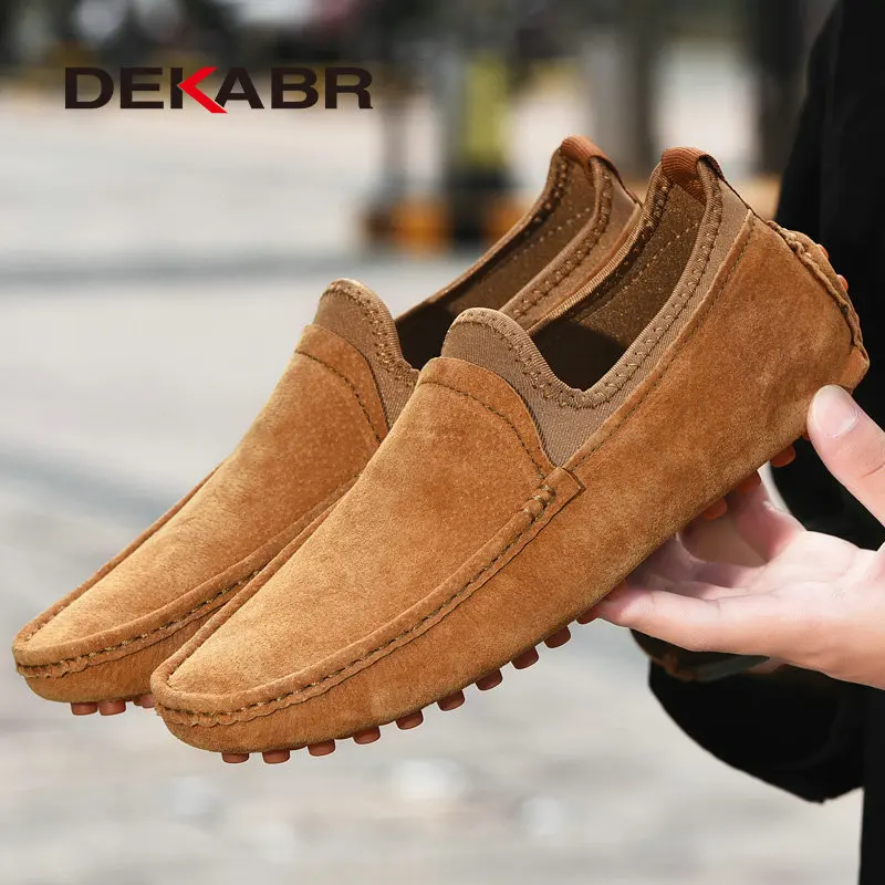 DEKABR Summer Men Loafers Genuine Leather Casual Shoes Fashion Slip On Driving Shoes Breathable Moccasins Plus Size 38~49