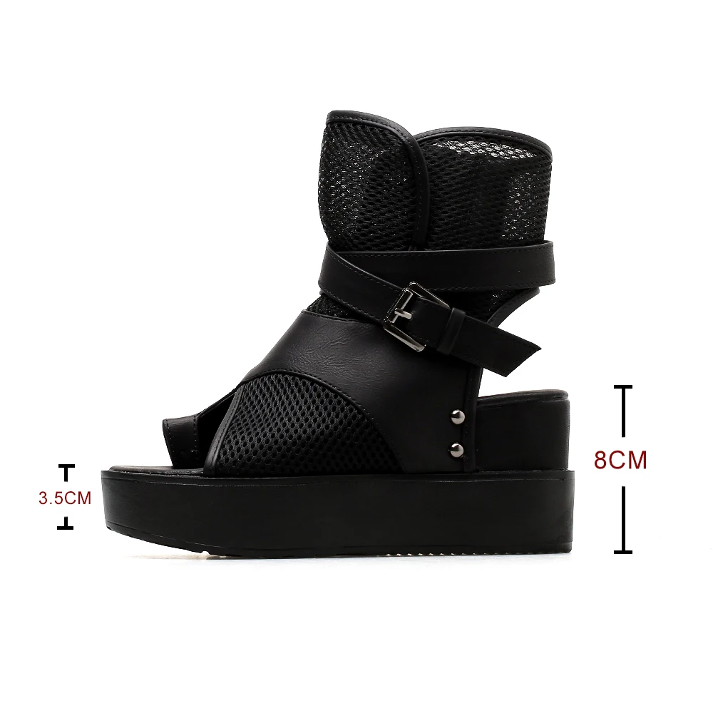 2023 Hot Sexy Black Women Platform Sandals Summer Boots Zipper Open Toe Sandalias Breathable Female Shoes Slingback