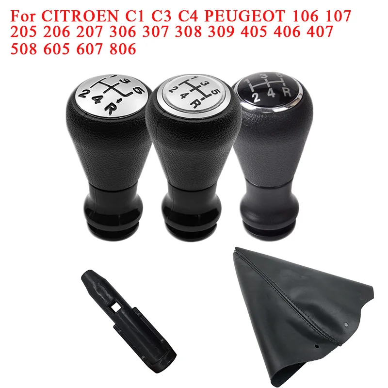 Car Gearbox Shift Knob+Adapter for CITROEN C1 C3 C4 PEUGEOT 106 107 205 206 207 306 307 308 309 405 406 407 508 605 607 806 807